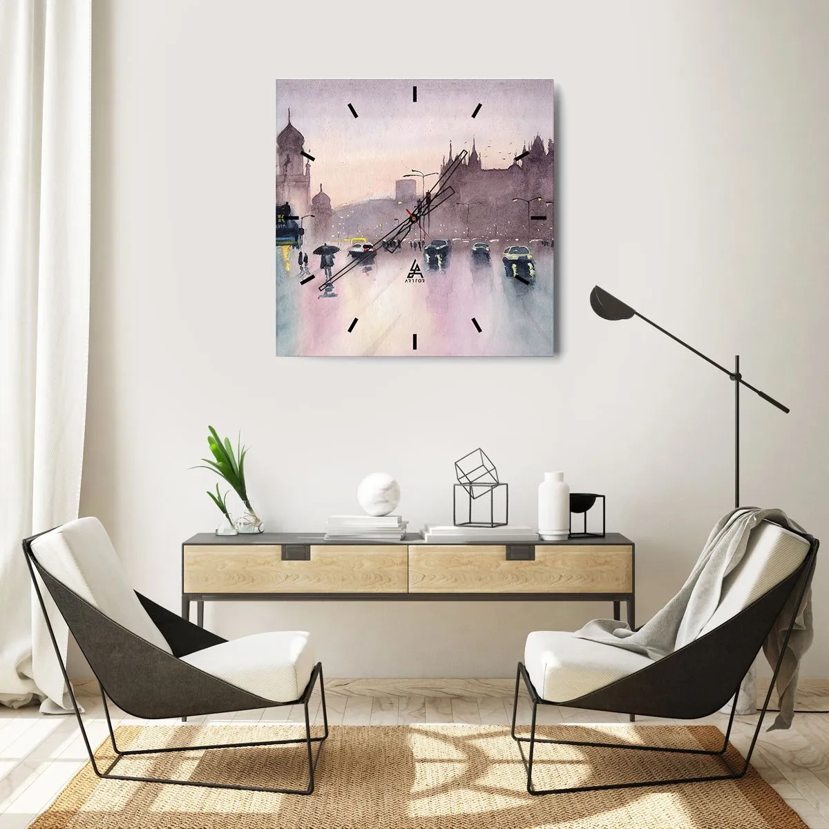 Wanduhr - Glasuhr - Im regnerischen Dunst - 30x30 cm