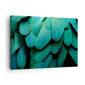 Bild auf Leinwand - Leinwandbild - Federdetails in Grüntönen - 70x50cm - Papageienartige Präzision - Moderne Wanddekoration für Wohnzimmer und Schlafzimmer ARTTOR