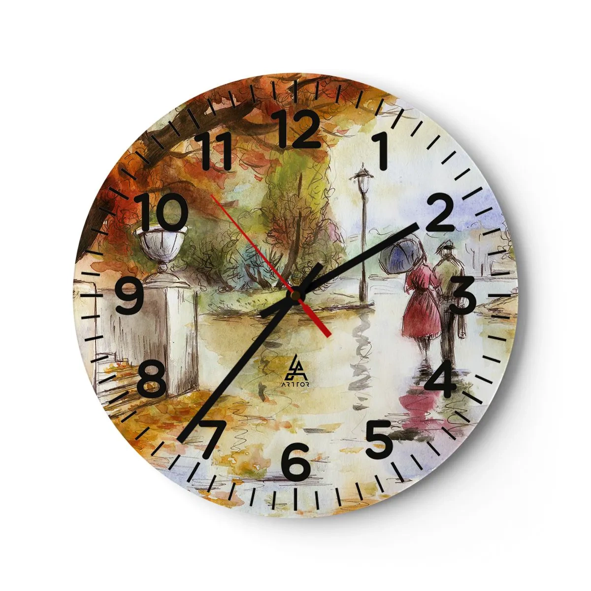 Wanduhr - Glasuhr - Romantischer Herbst im Park - 40x40 cm