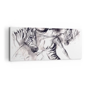 Bild auf Leinwand - Leinwandbild - Tanzen mit den Zebras - 100x40 cm