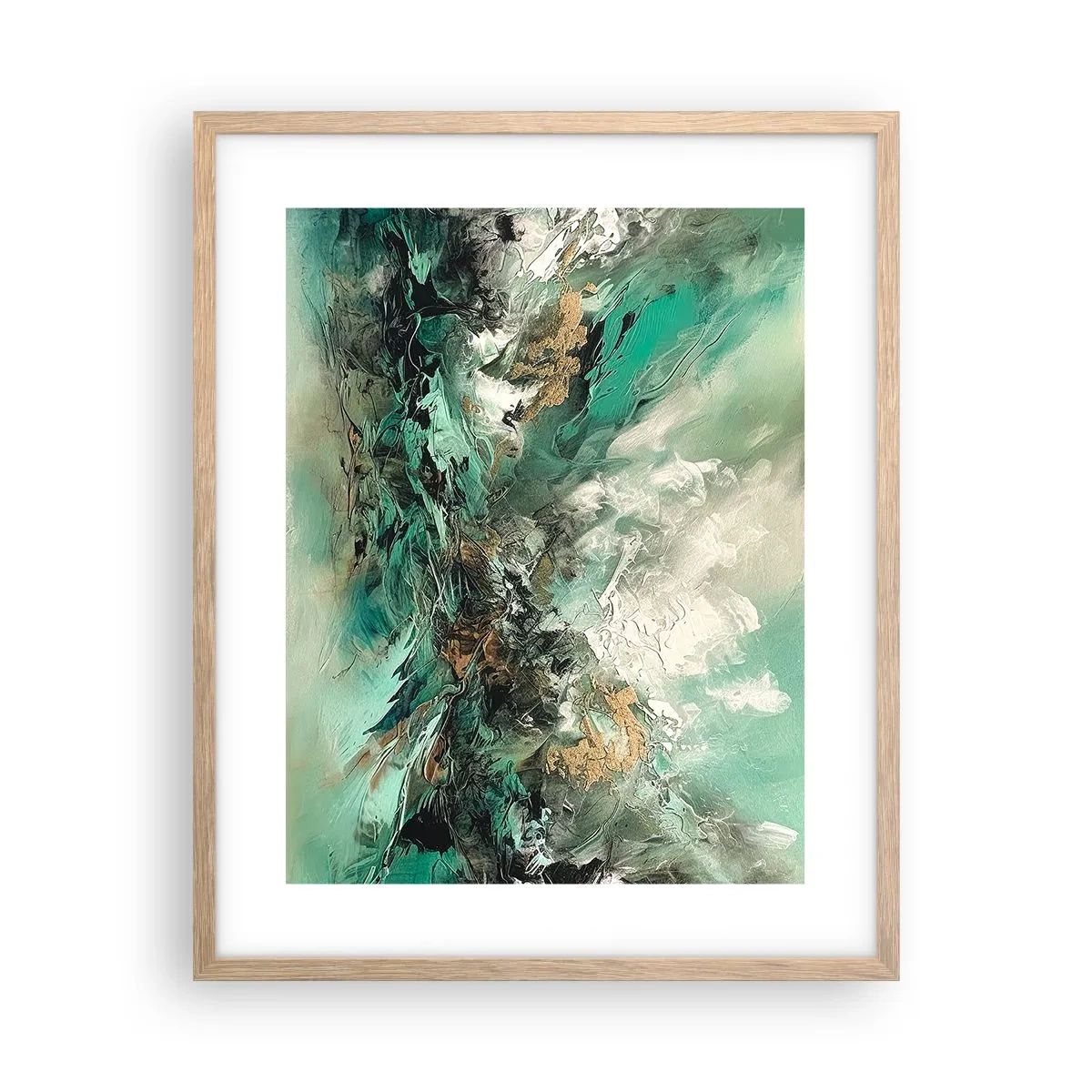 Poster in einem Rahmen aus heller Eiche - Smaragdgrüne und schwarze Brandung - 40x50 cm