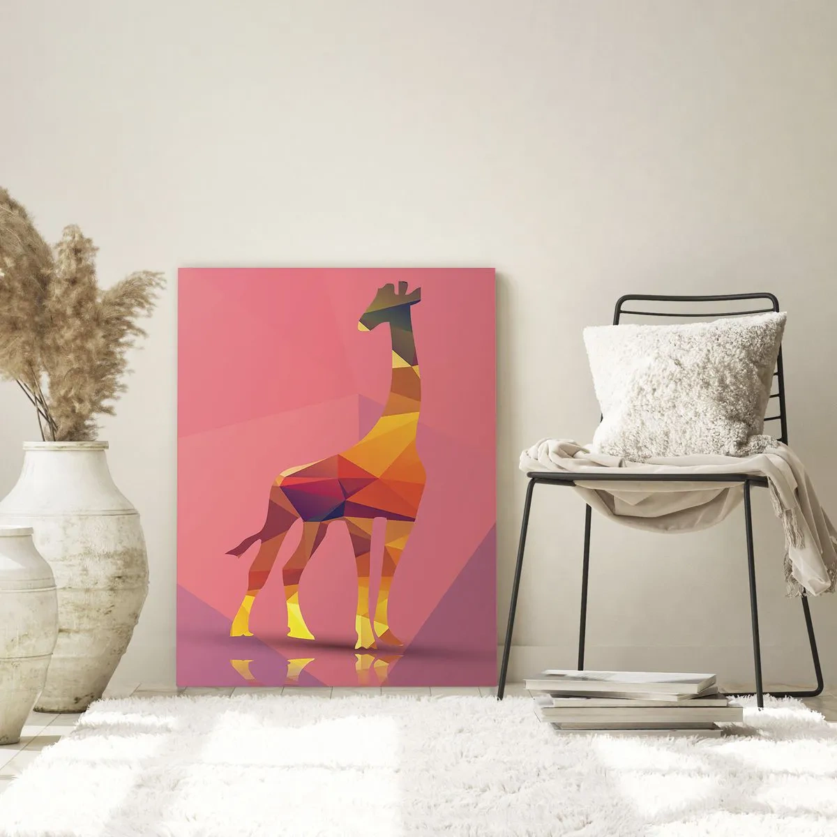 Glasbild - Bild auf glas - Geometrische Giraffe auf pastellfarbenem Hintergrund - 50x70cm - In den Farben der Savanne - Moderne Wanddekoration für Wohnzimmer und Schlafzimmer ARTTOR