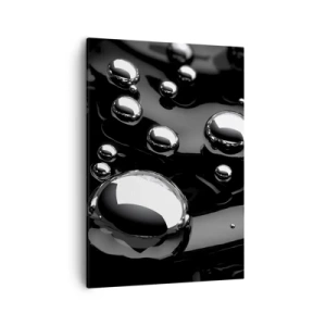 Bild auf Leinwand - Leinwandbild - Abstrakte Tropfen auf einer schwarzen Oberfläche - 50x70cm - Aus der schwarzen Wassertiefe - Moderne Wanddekoration für Wohnzimmer und Schlafzimmer ARTTOR