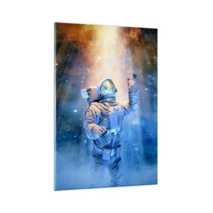 Glasbild - Bild auf glas - Astronaut im Licht einer kosmischen Explosion voller Sterne - 80x120cm - Endlich am Ende - Moderne Wanddekoration für Wohnzimmer und Schlafzimmer ARTTOR