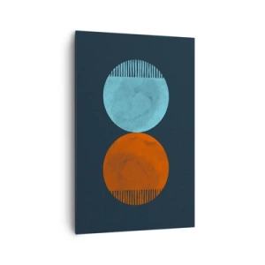 Bild auf Leinwand - Leinwandbild - Minimalistisches Zweirad-Design in Blau und Orange - 80x120cm - Nur Geometrie? - Moderne Wanddekoration für Wohnzimmer und Schlafzimmer ARTTOR