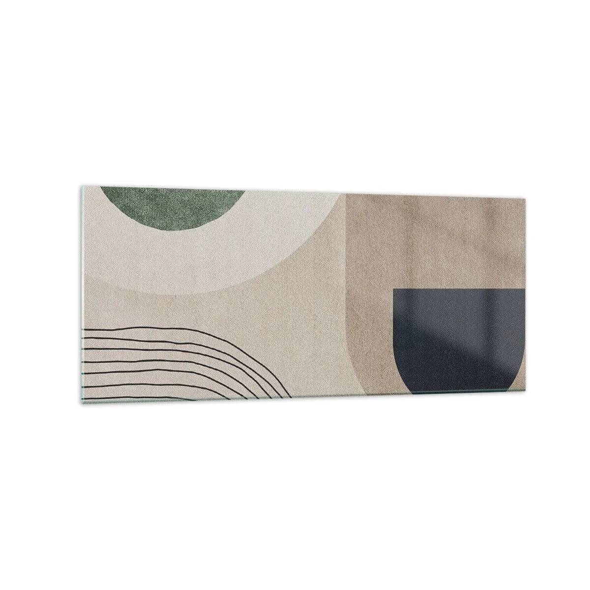 Glasbild - Bild auf glas - Geometrische Formen in Beige- und Grüntönen - 120x50cm - Sanftheit des Ovals - Moderne Wanddekoration für Wohnzimmer und Schlafzimmer ARTTOR