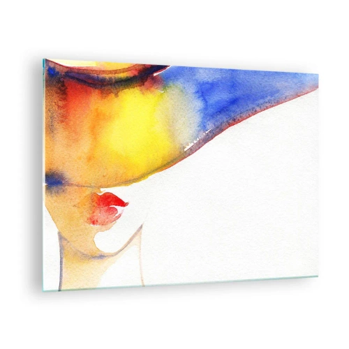 Glasbild - Bild auf glas - Porträt einer Frau in farbenfroher Aquarell-Abstraktion - 70x50cm - Bildnis einer Dame - Moderne Wanddekoration für Wohnzimmer und Schlafzimmer ARTTOR