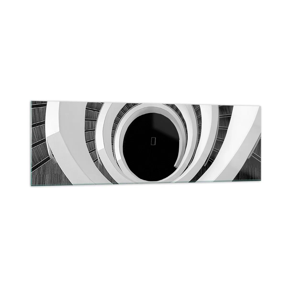 Glasbild - Bild auf glas - Schwarz-weiße Wendeltreppe im modernen Stil - 160x50cm - Zum Kern der Sache - Moderne Wanddekoration für Wohnzimmer und Schlafzimmer ARTTOR