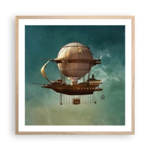 Poster in einem Rahmen aus heller Eiche - Jules Verne sagt Hallo - 60x60 cm
