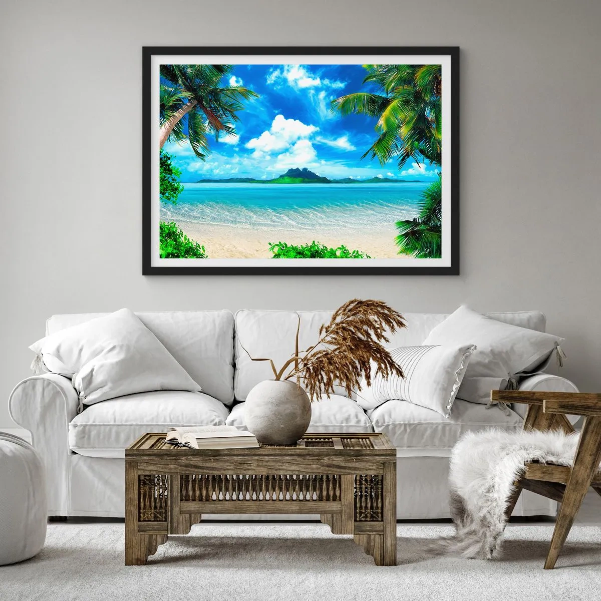 Poster in einem schwarzem Rahmen - Das Azurblau der Tropen - 91x61 cm