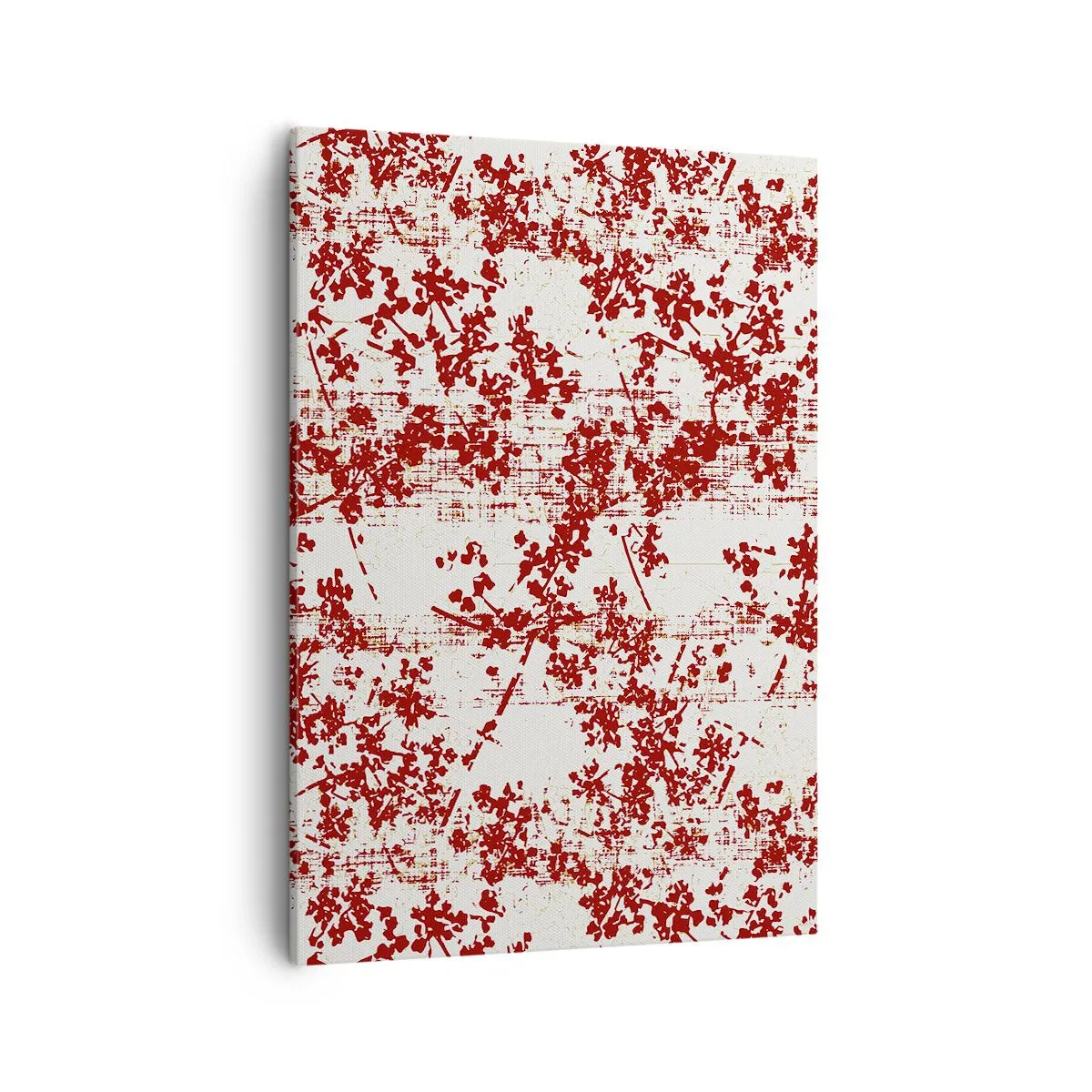 Bild auf Leinwand - Leinwandbild - Rote Blumen auf weißem Hintergrund im künstlerischen Stil - 50x70cm - Wie alter Perkal - Moderne Wanddekoration für Wohnzimmer und Schlafzimmer ARTTOR