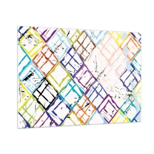 Glasbild - Bild auf glas - Abstraktes Muster mit bunten Rauten - 100x70cm - Zellen zu vermieten - Moderne Wanddekoration für Wohnzimmer und Schlafzimmer ARTTOR