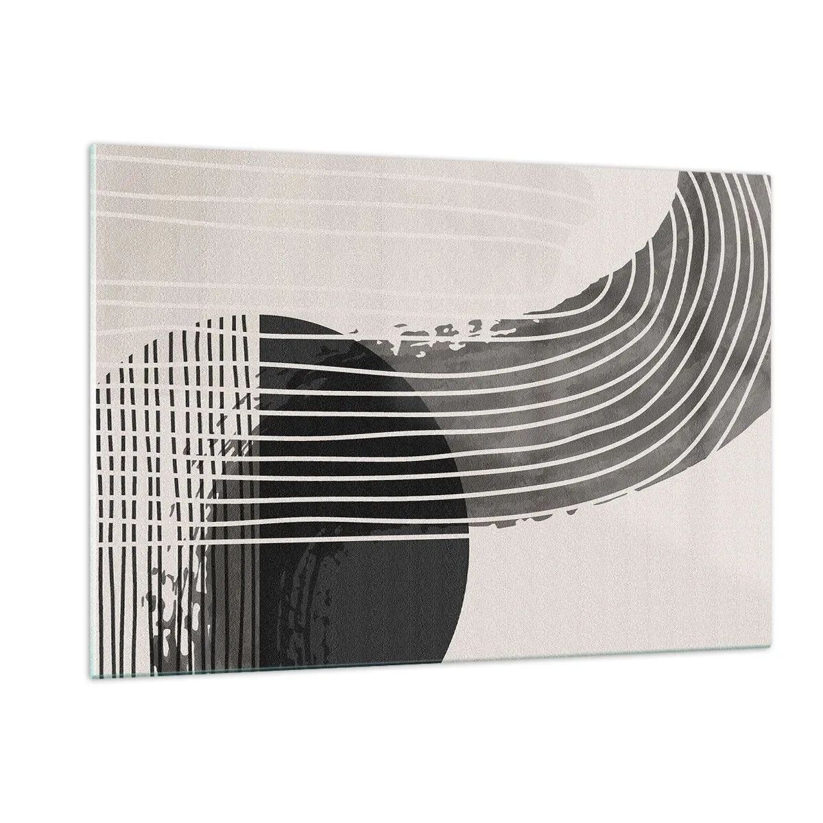 Glasbild - Bild auf glas - Schwarz-Weiß-Abstraktion mit Linien und geometrischen Formen - 120x80cm - Hin und zurück - Moderne Wanddekoration für Wohnzimmer und Schlafzimmer ARTTOR