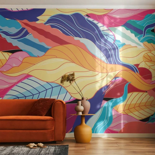 Fototapete Premium Canvas - Buntes Durcheinander - Abstraktion, Bunte Blätter, Stück - 200x140 cm