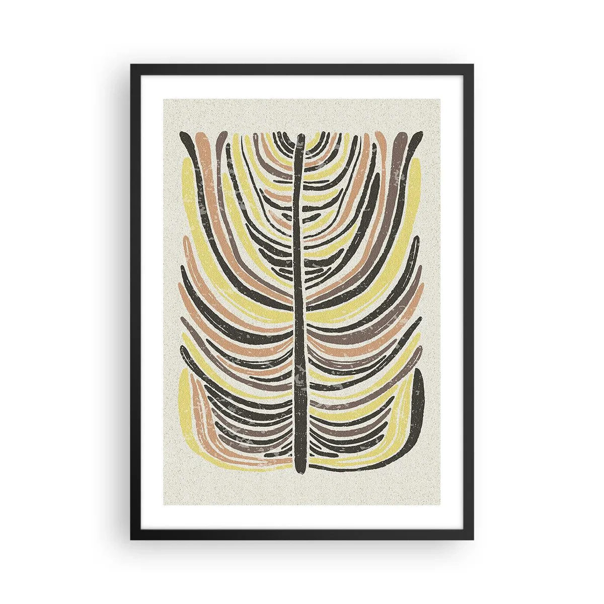 Poster in einem schwarzem Rahmen - Abstraktes Blatt in Erdtönen - 50x70cm - Abstraktion voller Leben - Moderne Wanddekoration für Wohnzimmer und Schlafzimmer ARTTOR