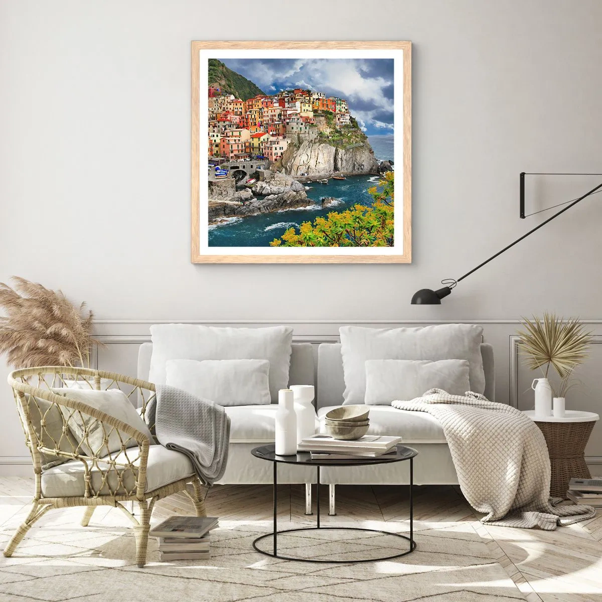 Poster in einem Rahmen aus heller Eiche - Eine Gruppe umarmt die Felsen - 40x40 cm