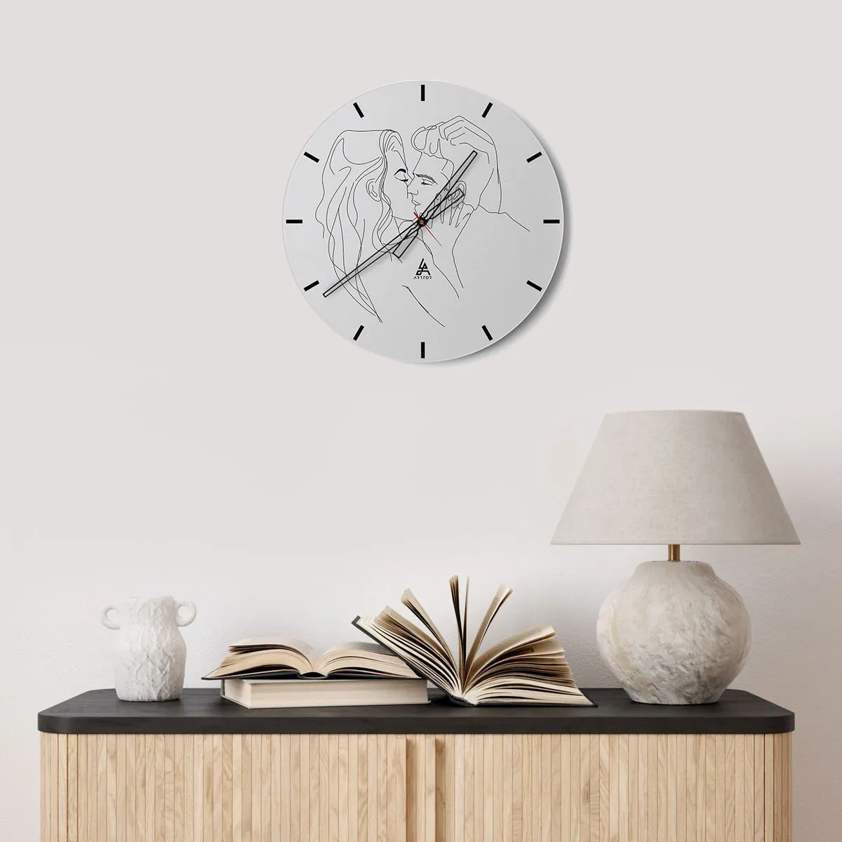 Wanduhr - Glasuhr - Eine minimalistische Zeichnung eines verliebten Paares - 30x30cm - Dieselbe Linie - Moderne Wanddekoration für Wohnzimmer, Küche und Schlafzimmer ARTTOR