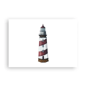 Poster - Ein Cartoonbild eines Leuchtturms mit roten und weißen Streifen auf minimalistischem Hintergrund. - 100x70cm - Immer auf der Hut - Moderne Wanddekoration für Wohnzimmer und Schlafzimmer ARTTOR