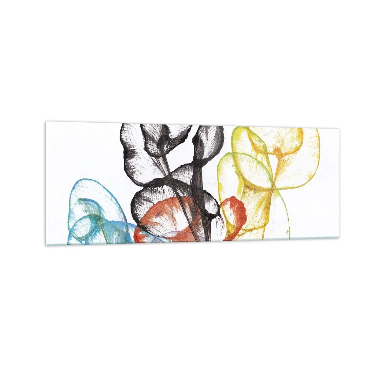 Glasbild - Bild auf glas - Bunte transparente Blumen auf weißem Hintergrund - 140x50cm - Blumen mit Seele - Moderne Wanddekoration für Wohnzimmer und Schlafzimmer ARTTOR