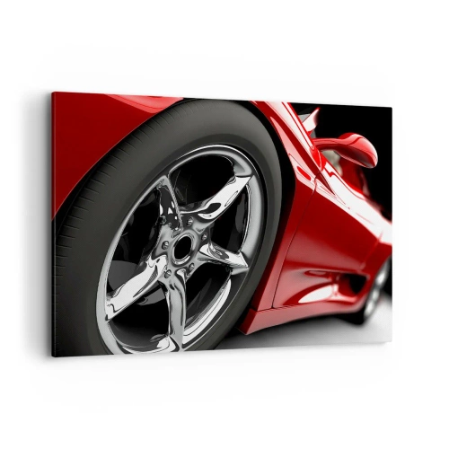 Bild auf Leinwand - Leinwandbild - Roter Sportwagen mit Chromfelge - 120x80cm - Für Schnelligkeit gebaut - Moderne Wanddekoration für Wohnzimmer und Schlafzimmer ARTTOR