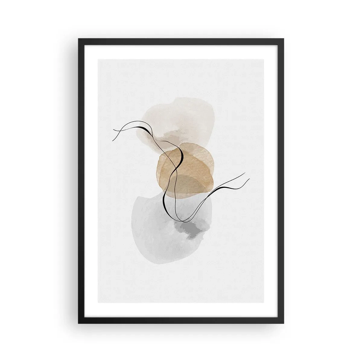 Poster in einem schwarzem Rahmen - Eine abstrakte Komposition in neutralen Farben mit zarten Linien. - 50x70cm - Luftperlen - Moderne Wanddekoration für Wohnzimmer und Schlafzimmer ARTTOR