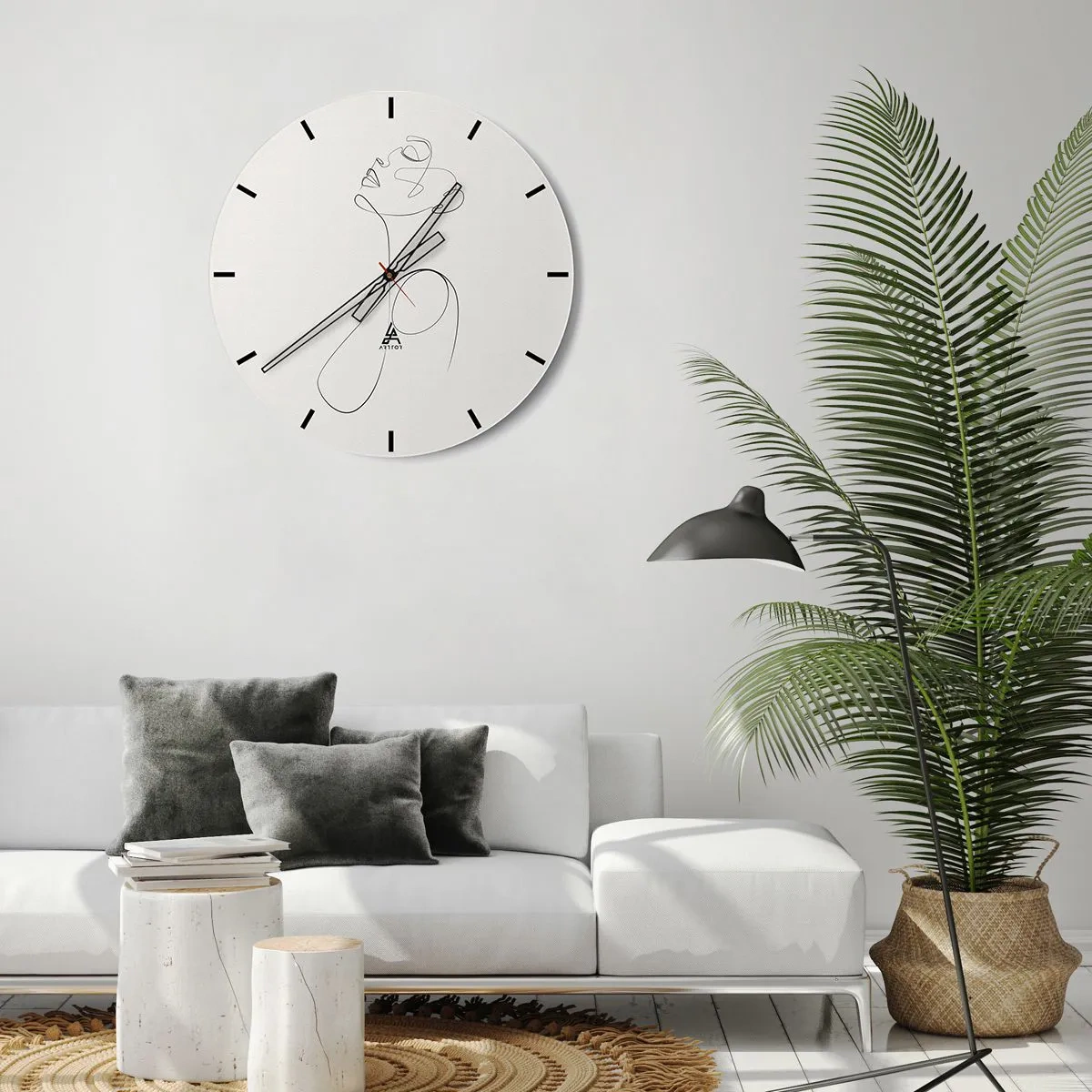 Wanduhr - Glasuhr - Ein weibliches Profil mit einer schwarzen Linie auf hellem Hintergrund - 30x30cm - Versunken in Träumen - Moderne Wanddekoration für Wohnzimmer, Küche und Schlafzimmer ARTTOR