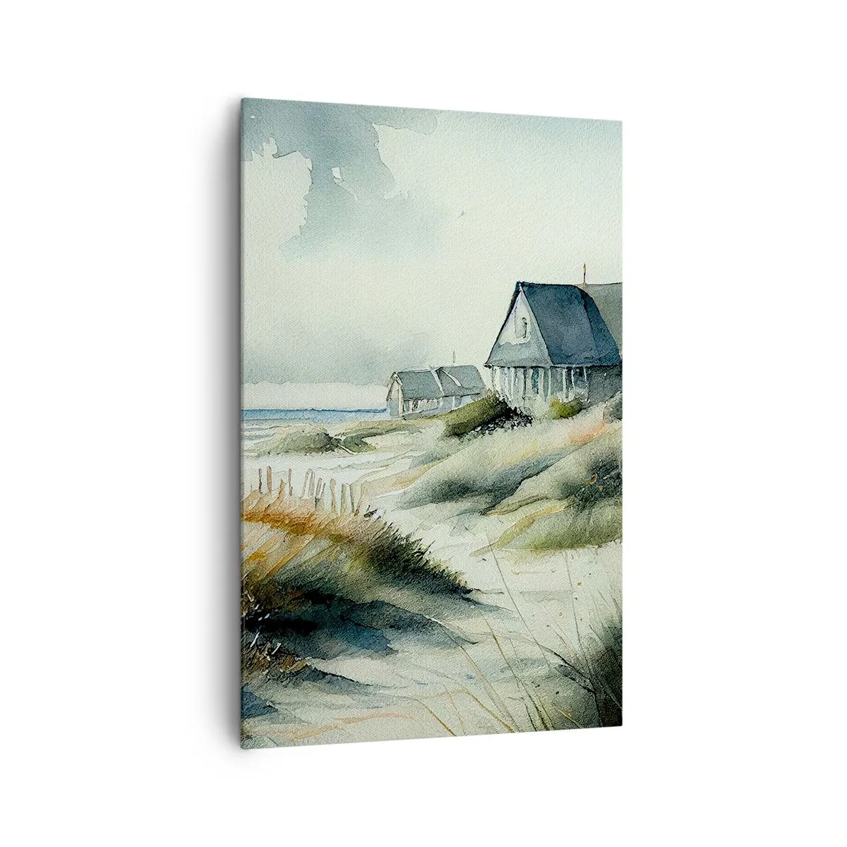 Bild auf Leinwand - Leinwandbild - Ein Haus am Meer, umgeben von Gras und mit Blick auf das Meer - 80x120cm - Abseits vom Trubel - Moderne Wanddekoration für Wohnzimmer und Schlafzimmer ARTTOR