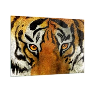 Glasbild - Bild auf glas - Nahaufnahme des intensiven Blicks des Tigers - 100x70cm - Schrecklich und schön - Moderne Wanddekoration für Wohnzimmer und Schlafzimmer ARTTOR