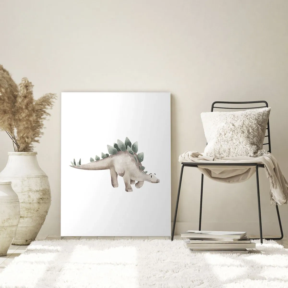 Glasbild - Bild auf glas - Ein süßer Dinosaurier in Pastellfarben - 80x120cm - Euer Freund - Moderne Wanddekoration für Wohnzimmer und Schlafzimmer ARTTOR