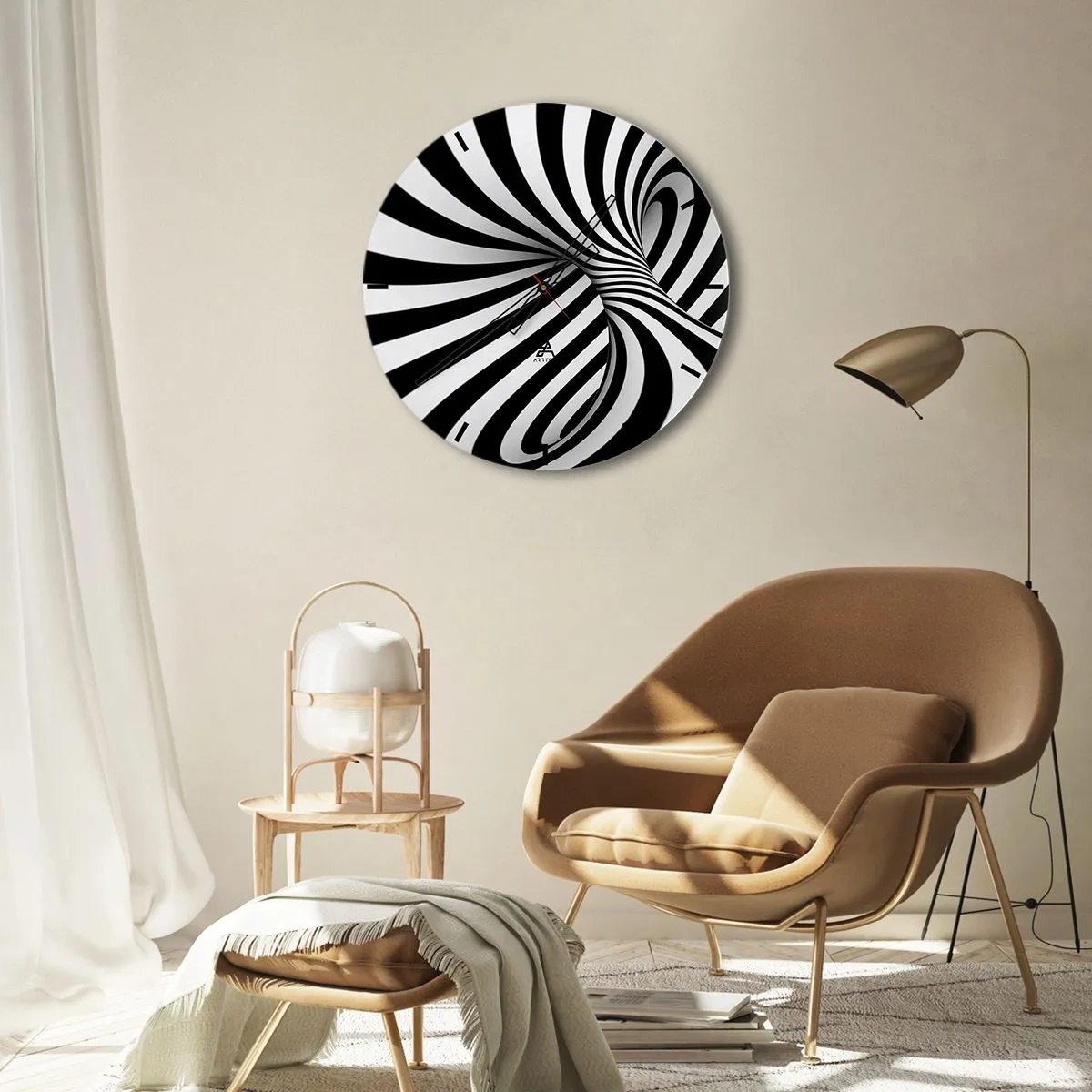 Wanduhr - Glasuhr - Schwarz-weißer abstrakter optischer Tunnel - 30x30cm - Komposition: Tanzraum - Moderne Wanddekoration für Wohnzimmer, Küche und Schlafzimmer ARTTOR