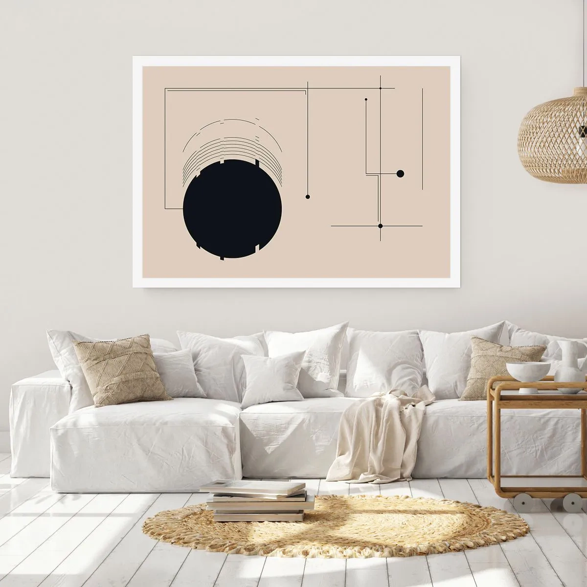 Poster - Schwarze geometrische Linien und ein Kreis auf beigem Hintergrund - 100x70cm - Flexible und dynamische Komposition - Moderne Wanddekoration für Wohnzimmer und Schlafzimmer ARTTOR