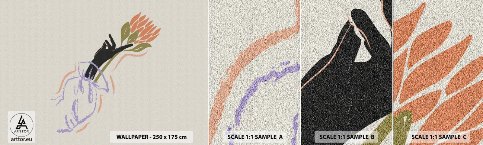 Fototapeten Muster Selbstklebend Deluxe Sticker - Schwesterliche Berührung - Hand, Blume, Minimalismus - 100x30 cm