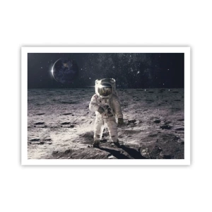 Poster - Astronaut auf der Mondoberfläche mit der Erde im Hintergrund - 100x70cm - Grüße vom Mond - Moderne Wanddekoration für Wohnzimmer und Schlafzimmer ARTTOR