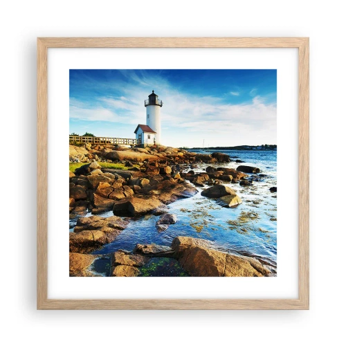 Poster in einem Rahmen aus heller Eiche - Komm glücklich zurück, ich warte - 40x40 cm