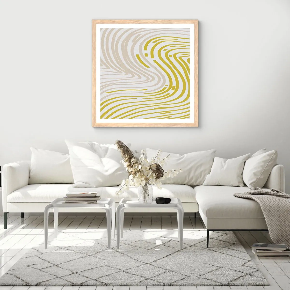 Poster in einem Rahmen aus heller Eiche - Komposition mit sanfter Biegung - 30x30 cm