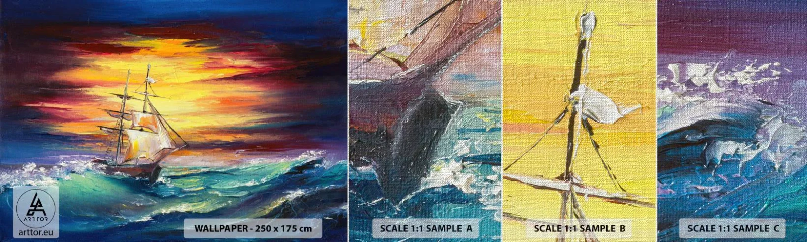 Fototapeten Muster Premium Canvas - Tapfer unter den Wellen - Segelschiff, Meer, Sturm - 100x30 cm