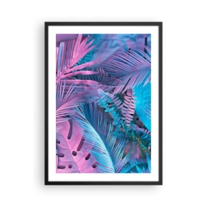 Poster in einem schwarzem Rahmen - Bunte tropische Blätter in Neon-Pink- und Blautönen - 50x70cm - Tropen in Rosa und Blau - Moderne Wanddekoration für Wohnzimmer und Schlafzimmer ARTTOR