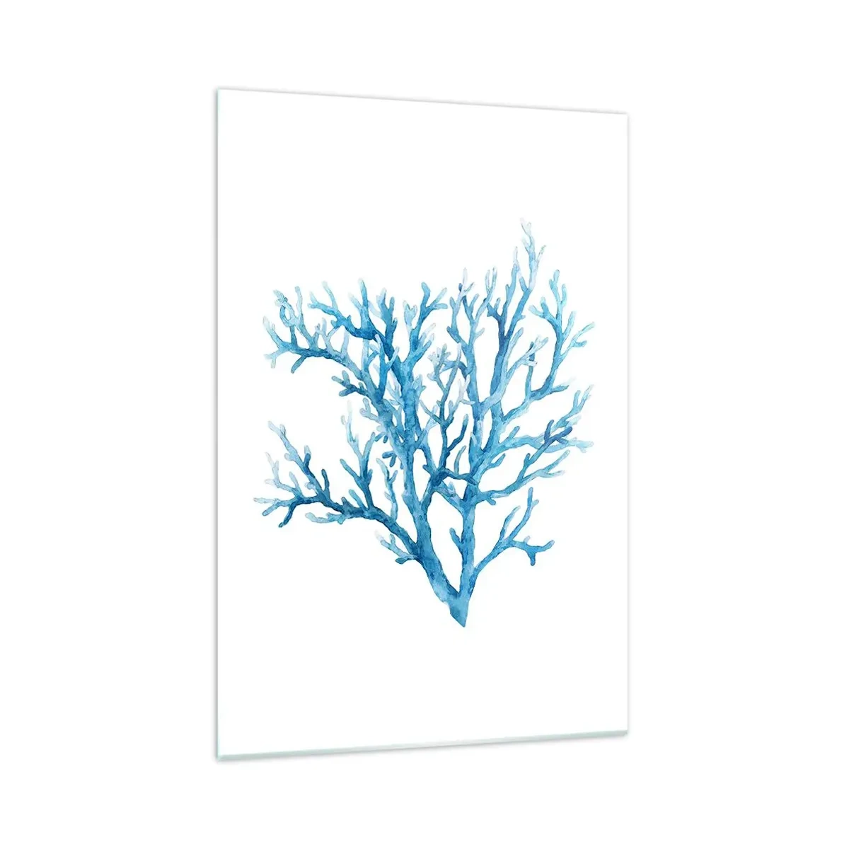 Glasbild - Bild auf glas - Blaue Koralle auf weißem Hintergrund mit minimalistischem Flair - 70x100cm - Nautisches Filigran - Moderne Wanddekoration für Wohnzimmer und Schlafzimmer ARTTOR