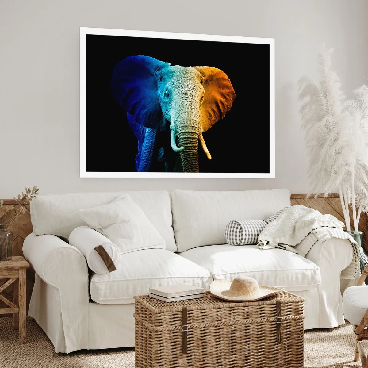 Poster - Elefantenporträt in Regenbogenfarben - 100x70cm - Exzentrisch, kein Verrückter - Moderne Wanddekoration für Wohnzimmer und Schlafzimmer ARTTOR