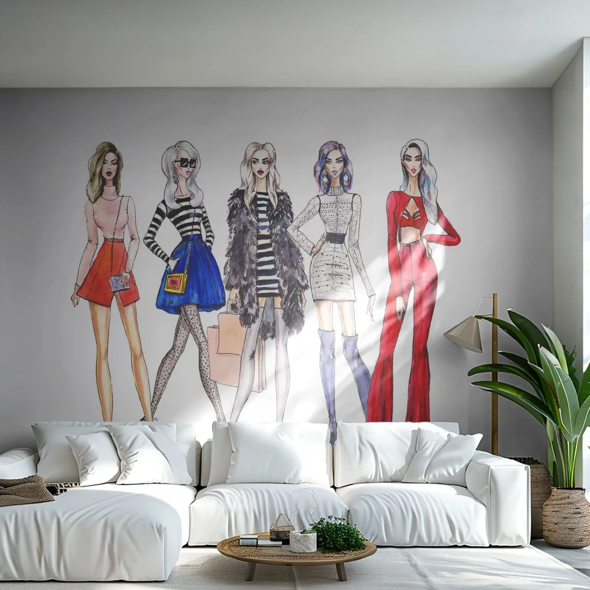Fototapete Premium Canvas - Stilvolle Illustrationen von Modesilhouetten - 100x70cm - Jede Woche Fashion Week - Moderne Wanddekoration für Wohnzimmer und Schlafzimmer ARTTOR