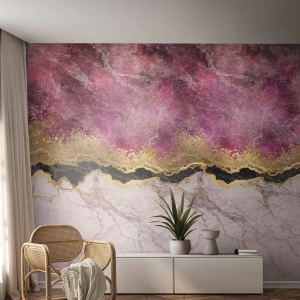 Fototapete Premium Sand - Abstrakte Komposition aus Marmor und Gold mit Lila - 100x70cm - An der Grenze - Moderne Wanddekoration für Wohnzimmer und Schlafzimmer ARTTOR