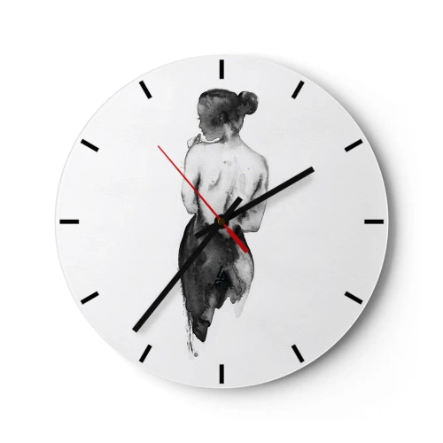 Wanduhr - Glasuhr - Schwarz-weiße Silhouette einer Frau mit freiem Rücken - 30x30cm - Bei ihr verschwindet die Welt - Moderne Wanddekoration für Wohnzimmer, Küche und Schlafzimmer ARTTOR