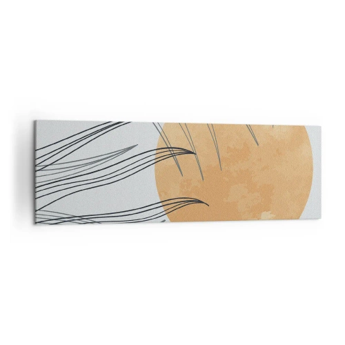 Bild auf Leinwand - Leinwandbild - Abstrakte Grashalme vor dem Hintergrund einer großen orangefarbenen Sonne - 160x50cm - Immer der Sonne entgegen - Moderne Wanddekoration für Wohnzimmer und Schlafzimmer ARTTOR
