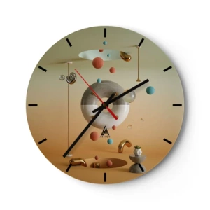 Wanduhr - Glasuhr - Abstrakte Komposition mit Kugeln und geometrischen Formen - 30x30cm - Alles kann passieren - Moderne Wanddekoration für Wohnzimmer, Küche und Schlafzimmer ARTTOR