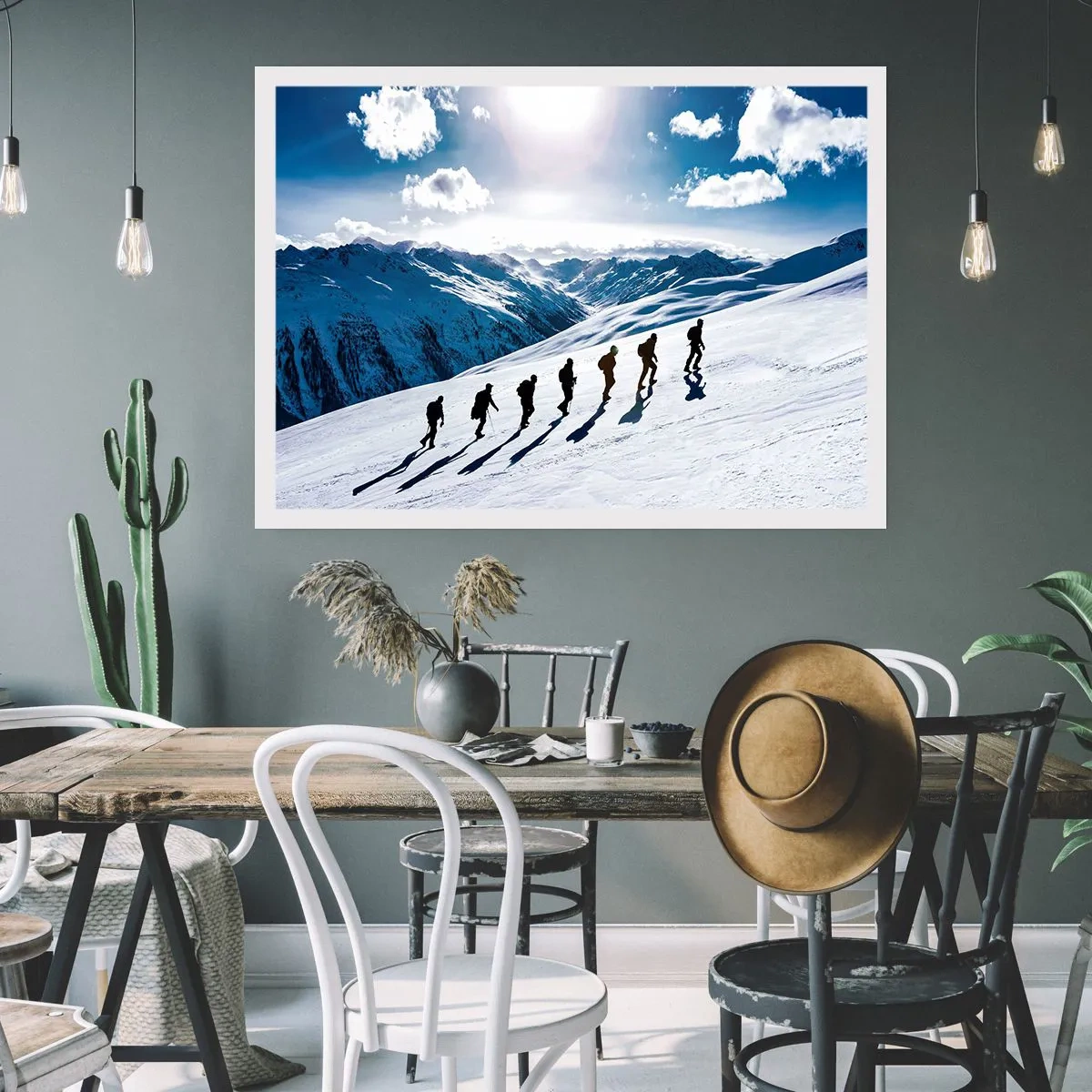 Poster - Eine Gruppe von Bergsteigern wandert einen schneebedeckten Hang hinauf - 100x70cm - Das Team der Eroberer - Moderne Wanddekoration für Wohnzimmer und Schlafzimmer ARTTOR