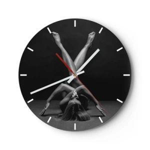 Wanduhr - Glasuhr - Künstlerische Silhouette einer Frau in dynamischer Pose vor schwarzem Hintergrund - 30x30cm - Die Geometrie der Nacktheit - Moderne Wanddekoration für Wohnzimmer, Küche und Schlafzimmer ARTTOR