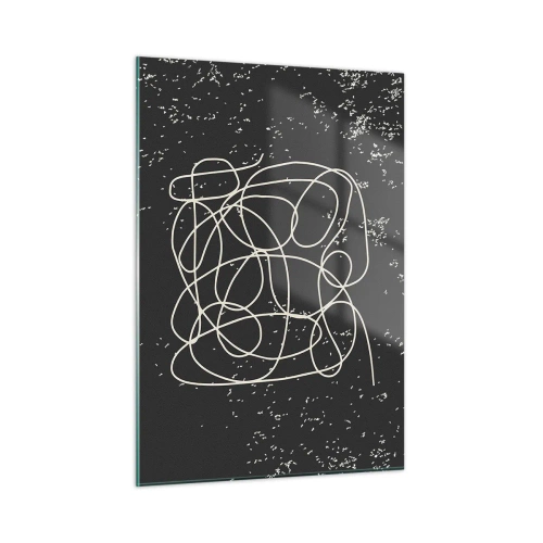Glasbild - Bild auf glas - Abstrakte Linie in Form eines Gewirrs auf einem strukturierten schwarzen Hintergrund - 50x70cm - Wandernde, umherschweifende Gedanken - Moderne Wanddekoration für Wohnzimmer und Schlafzimmer ARTTOR