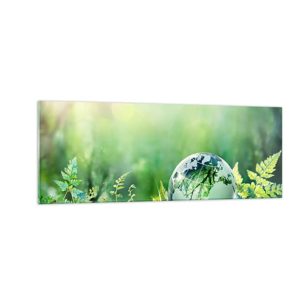 Glasbild - Bild auf glas - Eine Kristallkugel im Grün der Natur - 140x50cm - Der grüne Planet - Moderne Wanddekoration für Wohnzimmer und Schlafzimmer ARTTOR