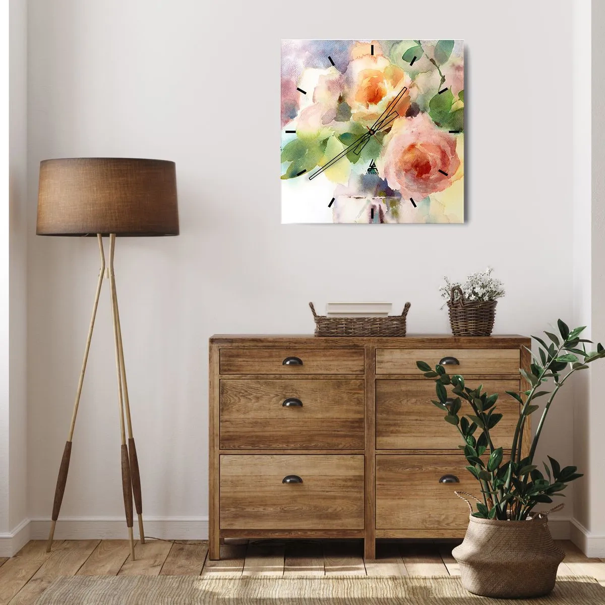 Wanduhr - Glasuhr - Zart wie Aquarell - 40x40 cm