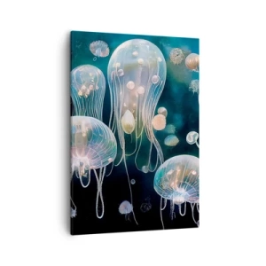 Bild auf Leinwand - Leinwandbild - Zarte Quallen in der Unterwasserwelt - 50x70cm - Unterwasserball - Moderne Wanddekoration für Wohnzimmer und Schlafzimmer ARTTOR
